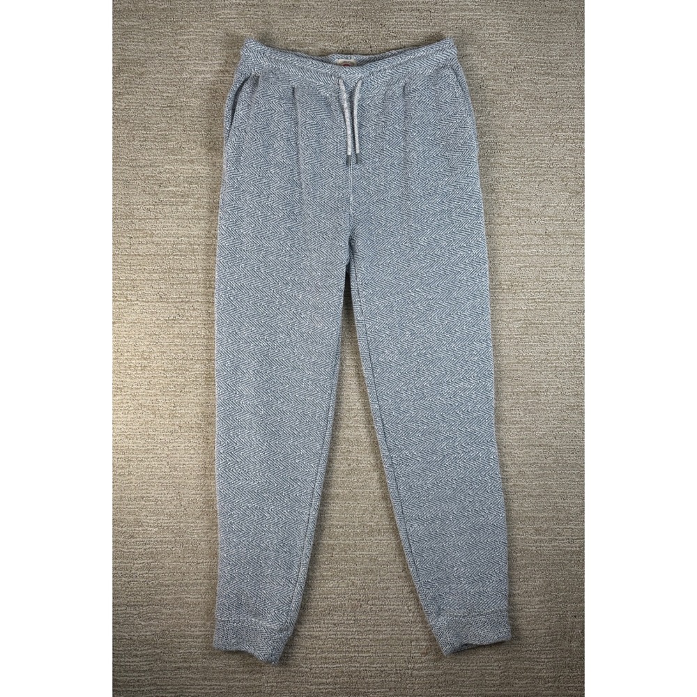 Faherty Brand Men Blue White Herringbone Knit Joggers Drawstring Pants